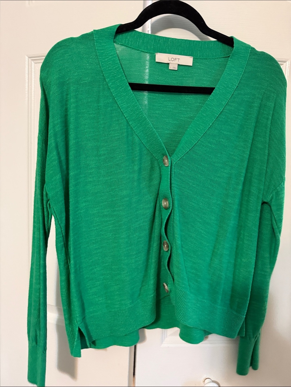 LOFT Bright Green V-Neck Button-Front Cardigan